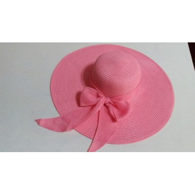   embroidery cap big wide brim ladies summer  hat pink with big bow  eb-15949616